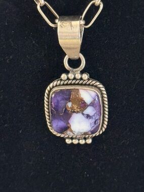 Native American Navajo Purple Dahlia Stone Set in Sterling Silver Pendant